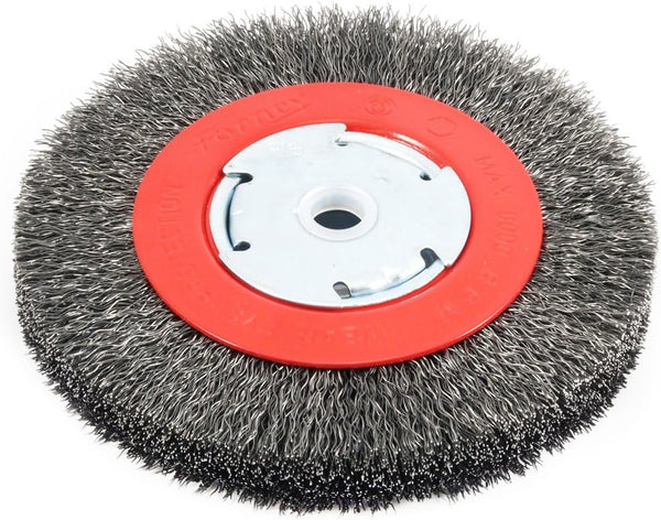 Forney 72750 Wire Bench Wheel Brush, Narrow Face Coarse Crimped with 1/2-Inch and 5/8-Inch Arbor