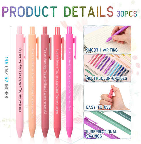 Janlaugh 30 Pcs Inspirational Pens Bulk, Motivational Ballpoint Pens with Stylus Tip, Funny Positive Gifts for Office,