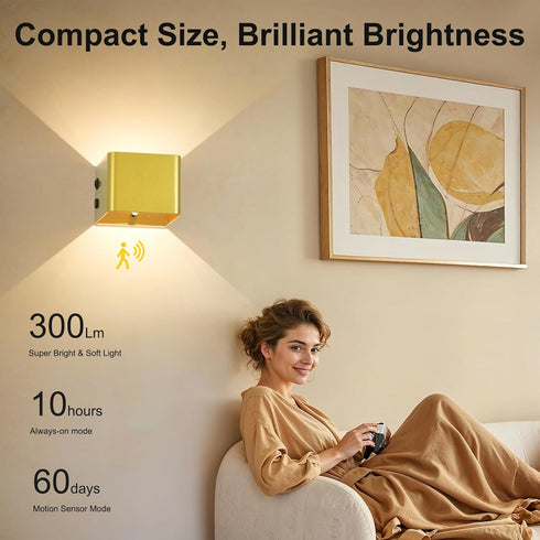 HEIKESZ 4000mAh, Remote,3 Rechargeable Wireless Wall Light, Motion Sensor Indoor Lights, Battery Powered LED Up Down