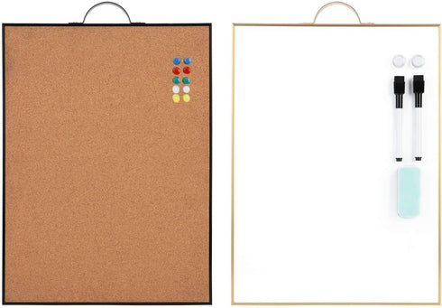 Small Whiteboard Cork-Board Combination - 16" x 12" Portable Aluminum Frame Magnetic Dry Erase Board Mini Bulletin Cork