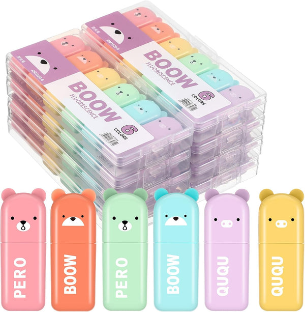 Fuutreo 60 Pcs Cute Mini Bear Highlighter Pens, Kawaii Assorted Pastel Colors, Chisel Tip Marker Pens for School