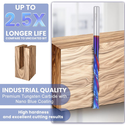 1/4 Inch HQMaster Extra Long Spiral Router Bit Down Cut Shank Solid Carbide CNC Router Bit with Nano Blue Coating CNC
