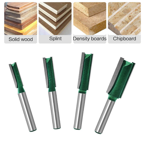 Plus Double Flute Straight Router Bit Set with 1/4 Inch Shank and Updated C3 Carbide