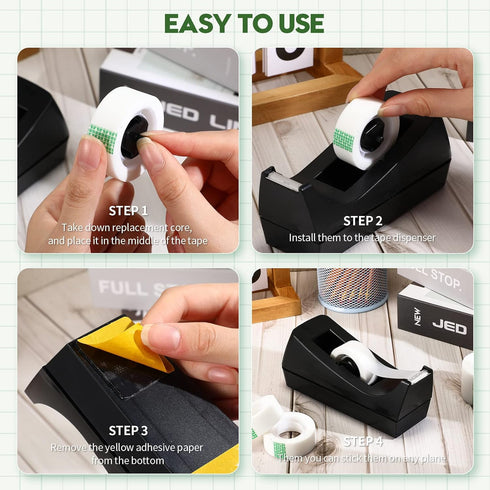 Tape Dispenser Desk with 12 Rolls Transparent Cute Small Tape Refills for Invisible Tape, Christmas Gift Wrapping