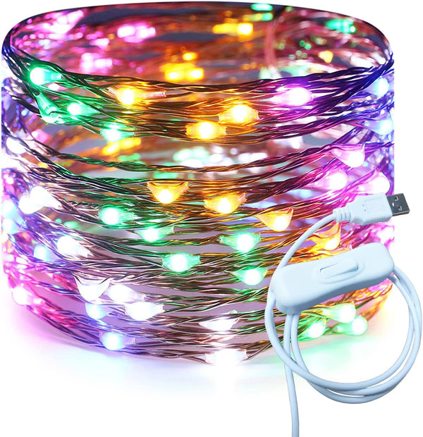 USB Fairy Lights 20 Ft, 120 LED Waterproof String Lights with On/Off Switch for Bedroom, Christmas Party (Multicolor)
