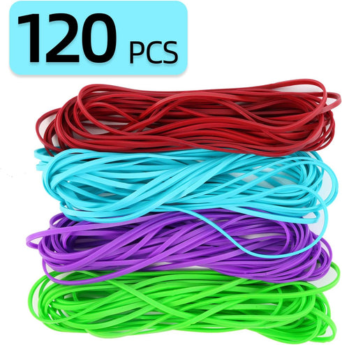 Large Rubber Bands, 120 Pcs Long Rubber Bands, Heavy Duty Rubber Bands,Premium Rubber Bands Office Supplies, Home and kitchen, Assorted Colors Rubber Bands, 7x1/8 Inches