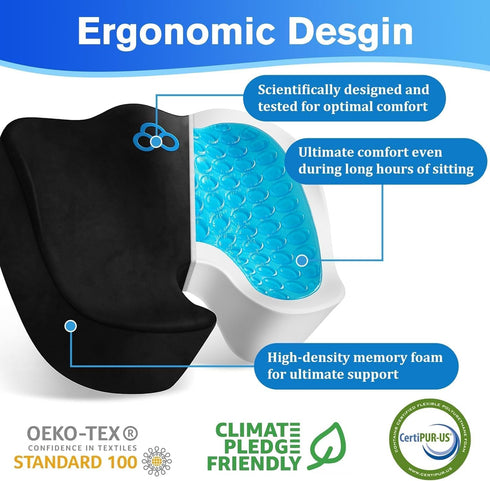 CushyOasis Tailbone 5.28 Seat Cushion, Gel Chair Cushions, Office Chair Cushions, Anti-Slip Bottom & Removable Cover