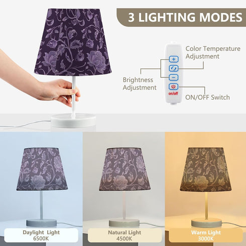 3 ALAZA Bedside Lamp Purple Flower Paisley Table Lamp for Bedroom Desk Lamp with USB Port LED Nightstand Color