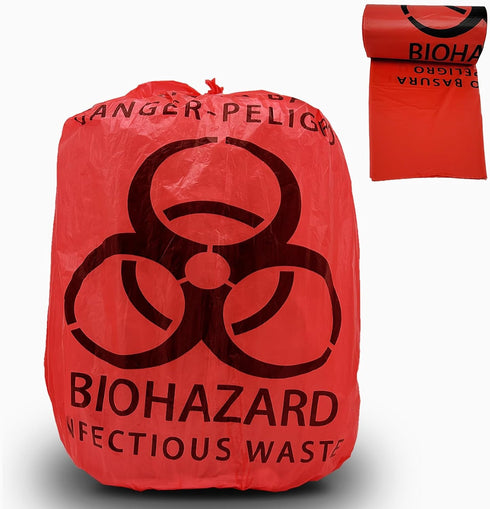 Daarcin 100pcs Red Biohazard Waste Bags 24.4in Medical Grade, Safe Infectious Waste Disposal