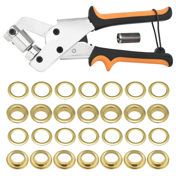 3/8 Inch 10mm Heavy Duty Grommet Tool Kit with 500pcs Golden Grommets, Easy Eyelet Hole Punch Pliers for Fabrics