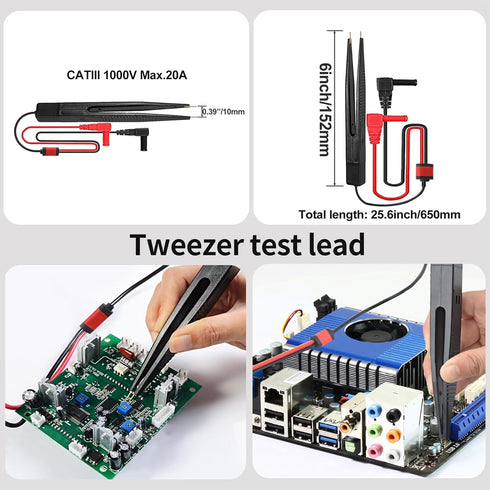 28PCS Multimeter Test Leads Kit with 6 Pockets Roll Up Tool Bag, Alligator Clips, Test Hook Clips, Test Tweezer for