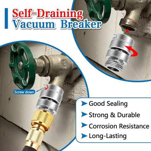 Self-Draining Vacuum Breaker, 1-1/16" Female Fine Thread, No Lead Brass Hose Bib Vacuum Breaker