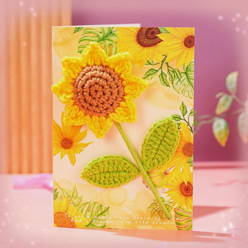 Crochet Flowers Greetings Cards for Mother's Day Gifts, Christmas,Handmade Crochet Sunflower Valentine's Day CardCute