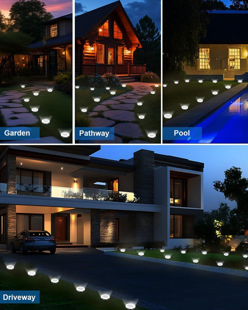 2 Pack 8 Solar Lights Outdoor Waterproof, LED, Thickened Stainless Steel Ground Light, Solar Garden Lights Landscape