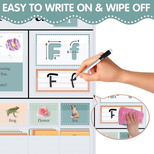 99 34" 27"White All About Letters Pocket Chart with ABC Flash Cards, Letter of The Day/Week Daypocket Chart, Letter