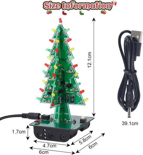 3D 3 Christmas Tree Soldering Project, Icstation Xmas Tree Soldering Kit with LED Flashing Lights DIY Soldering