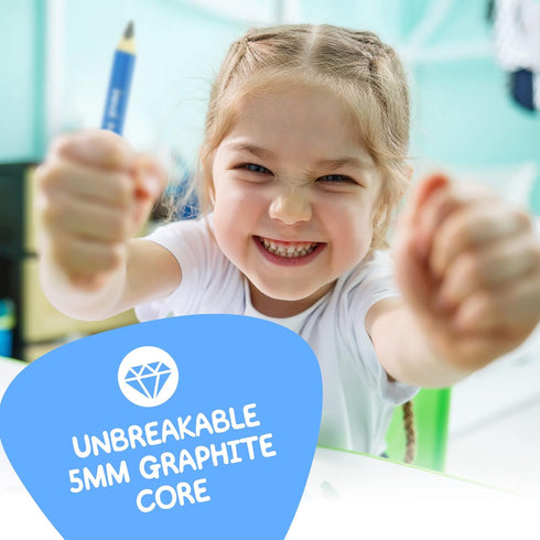 Short 2B Jumbo Pencils for Kids, 5 MM Fat Core, Thick Triangle Shape, 2-8 Year Olds, Preschoolers, Single Pack with
