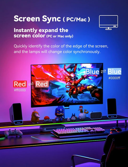 Fiotura G100 (4-Side 34inch) Monitor LED Backlights for PC & Mac, LED Strip Light Sync with Screen Color/Music