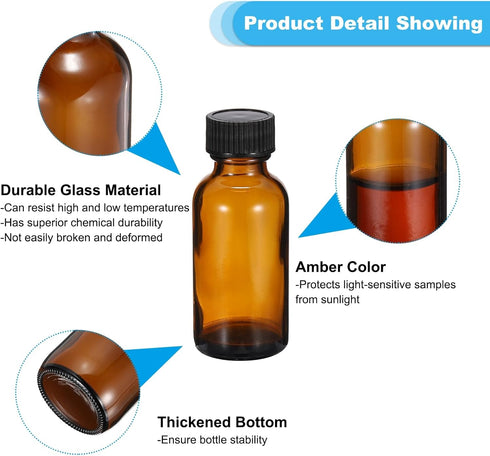 PATIKIL 1oz (30ml) Glass Sample Bottles, 12Pcs Round Dispensing Bottles with Black Poly Cone Cap, Amber