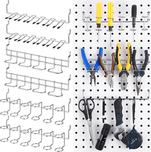 6 Pcs Pegboard Screwdriver Holders, Stainless Steel Tool Utility Hooks for Shop Store Display - Silver