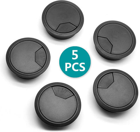 5Pcs 2-3/8" / 60mm Computer Desk Grommet, Plastic Round Desk Grommet Hole Wire Cover Organizer, Black