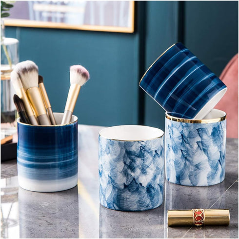 Ceramic Pen Holder Stand Cup for Home Office Desk, Pencil Organizer, Makeup Brush Holders (B)