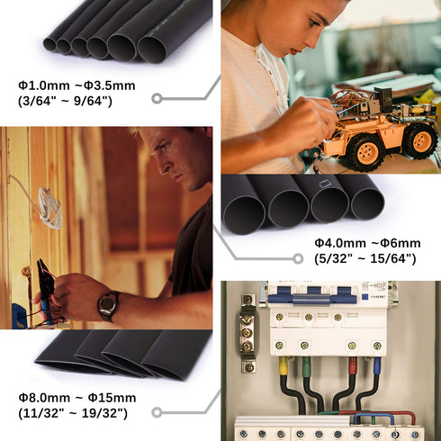 450 Pcs Heat Shrink Tubing Kit, 14 Sizes Black Heat Shrink Tube, Electric Heat Shrink