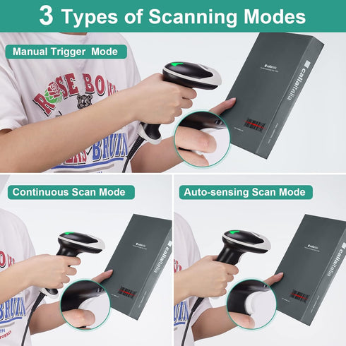 JRHC 1D 2D PDF417 Barcode Scanner, Handheld USB Barcode Scanner Wired Connection Barcode Reader QR Data Matrix