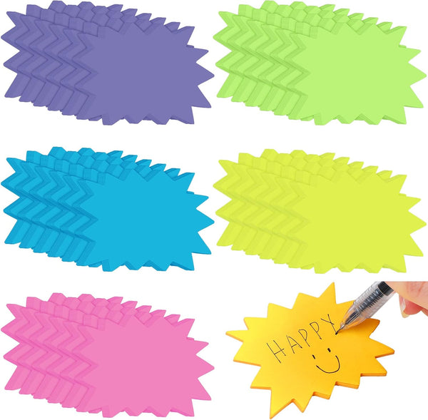 Crtiin Sticky Notes, 1200 Sheets Neon Fluorescent Starburst Shape, Cute Fun Self Adhesive Sticky Notes