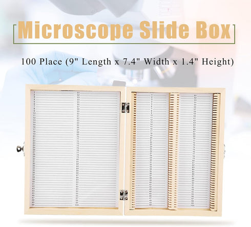 Acogedor Microscope Slides Storage Box, 100-Places Wooden Slide Storage Box with Lock Storage, Wooden Box for Microscope Slides, Lab Glass Prepared Microscope Slides Storing Tool