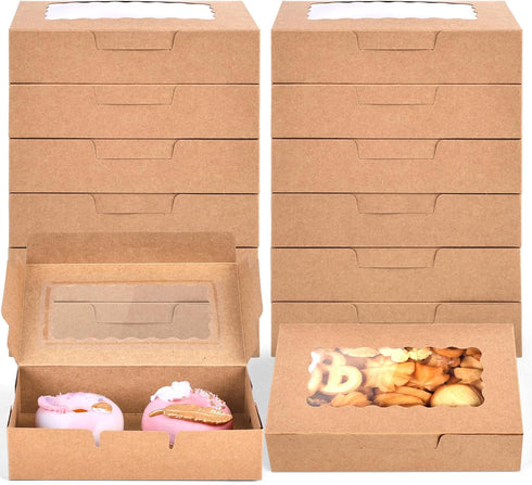 VGOODALL 20PCS Snack Cookie Boxes with Window - 7"x4.3"x1.5" Brown Bakery Boxes for Treats and Desserts