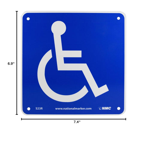 NMC S23R Office Sign, Handicapped Graphic, 7" x 7", Rigid Plastic, White on Blue