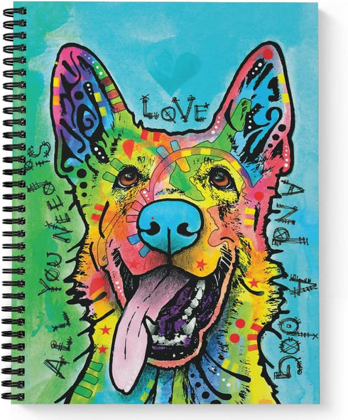 Softcover Love And A Dog Dean Russo 8.5" x 11" Spiral Notebook, 120 Wide Ruled Pages, Durable Gloss Laminated Cover
