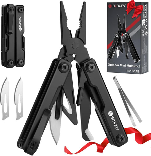 BIBURY Mini Multitool Pliers BI2051AB, Mini EDC Multi Tool with Pocket Clip