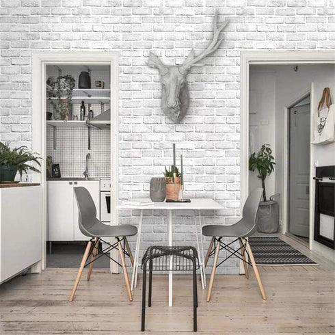 Yancorp 10ft White Gray Brick Wallpaper, Peel and Stick Vinyl Wrap, Self-Adhesive Contact Paper