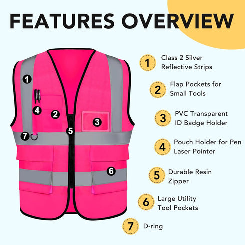 XPCARE 2-Pack Hi Vis Reflective Safety Vest with Pockets, High Reflective Strips for Men and Women, Pink