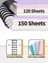 SUNEE 5 Subject Notebook College Ruled - 300 Pages, 8.2"x10.8", 5 Pocket Colored Dividers, 3-Hole Punched Paper, Purple