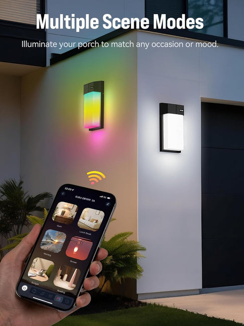 30 1500LM, IP65 2 Pack OIYN Smart Outdoor Wall Light, RGBWW LED Porch Light with Scene Modes, Waterproof, DIY