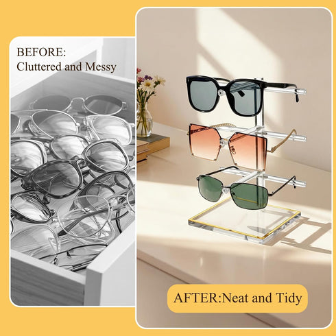 Set 2 (2-Tier 3-Tier), Closet Counter Luxury Acrylic Sunglasses Display Stand of & Glasses Stand, Eyewear Holder