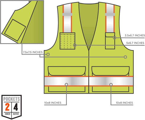 Ergodyne Unisex Two-tone Class 2 Surveyors Vest, Lime, Small-Medium