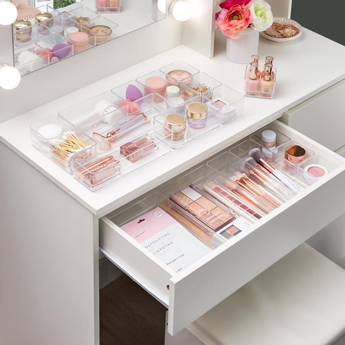 STORi SimpleSort 18-Piece Stackable Clear Drawer Organizer Set, Multi-size Trays for Makeup Vanity and Office Desk