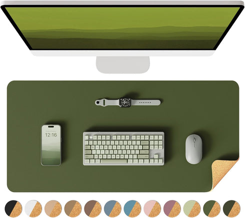 YSAGi Double-Sided Desk Pad, Leather Eco Cork Desk Mat Protector, Large Waterproof Mouse Pad for Office Work/Home