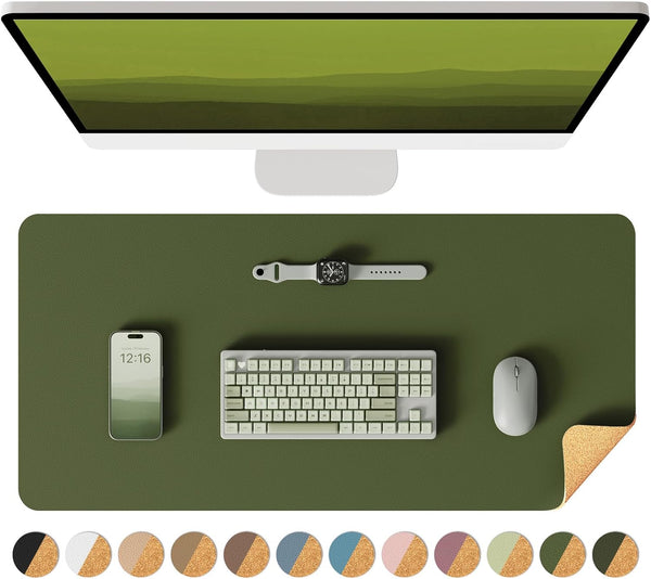 YSAGi Double-Sided Desk Pad, Leather Eco Cork Desk Mat Protector, Large Waterproof Mouse Pad for Office Work/Home