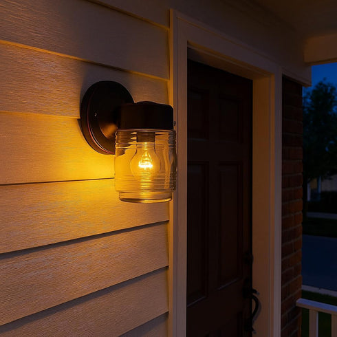 1 7.5 4.5 5.25 60W 505198 Design House Jelly Jar Light Wall Light, Oil Rubbed Bronze, Outdoor Downlight, Clear Glass