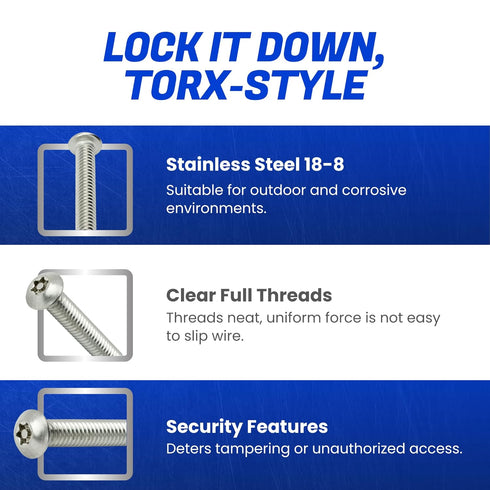 Torx Security Machine Screws, 1/4-20 x 1-1/2" (10-Pack), Stainless Steel, Tamper-Resistant, Button Head