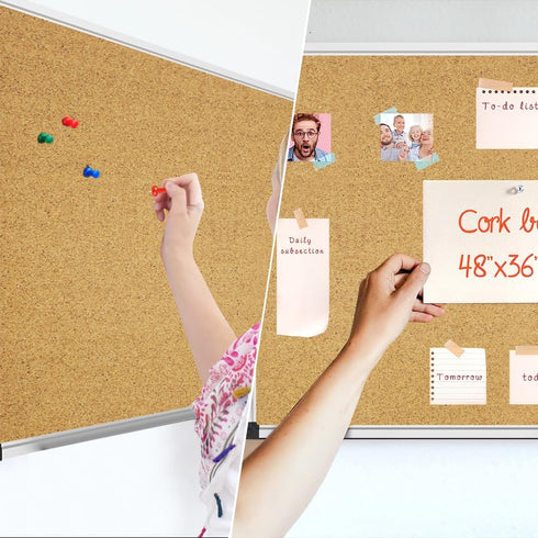 XBoard 36 x 24 Cork Bulletin Board, Notice Board with Aluminum Frame and Push Pins for Display