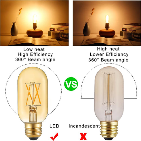 LiteHistory E26 LED Bulb 6W Equivalent E26 Bulb 60 watt Warm White 2200K Amber E26 Edison Bulb dimmable AC120V 400lm Tubular T14 T45 LED Bulb for Pendant, Sputnik,Vanity,Wall sconces Pack of 6 by LiteHistory
