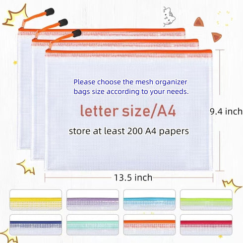 Mesh Zipper Pouch Bags, Zipper Pouches for Organizing, 24pcs A4 8 Colors Zipper Pouches, Mesh Zipper Pouch, Plastic Zipper Pouches, Zipper Bags for Organizing and Sticky Labels for School Home Office by XQQDQQ
