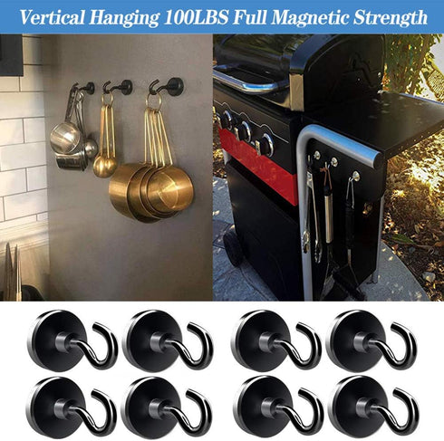 Strong Magnetic Hooks Heavy Duty 100 LB for Cruise Cabins, Refrigerator, BBQ Grill Tools with Neodymium Magnets