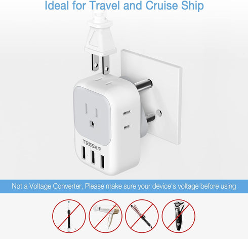 TESSAN South Africa Power Adapter, Type M Travel Plug with 4 AC Outlets & 3 USB Ports for US to South Africa
